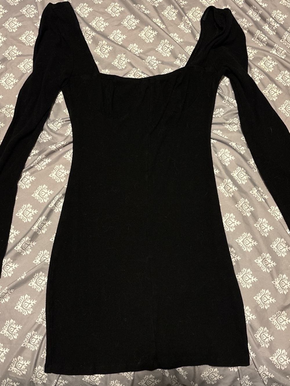 Princess Polly Black Long-Sleeve Square Neck Bodycon Mini Dress